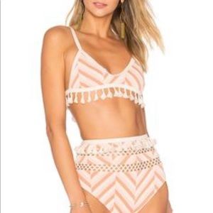 Tularosa tassel pink high waisted bikini bottoms.